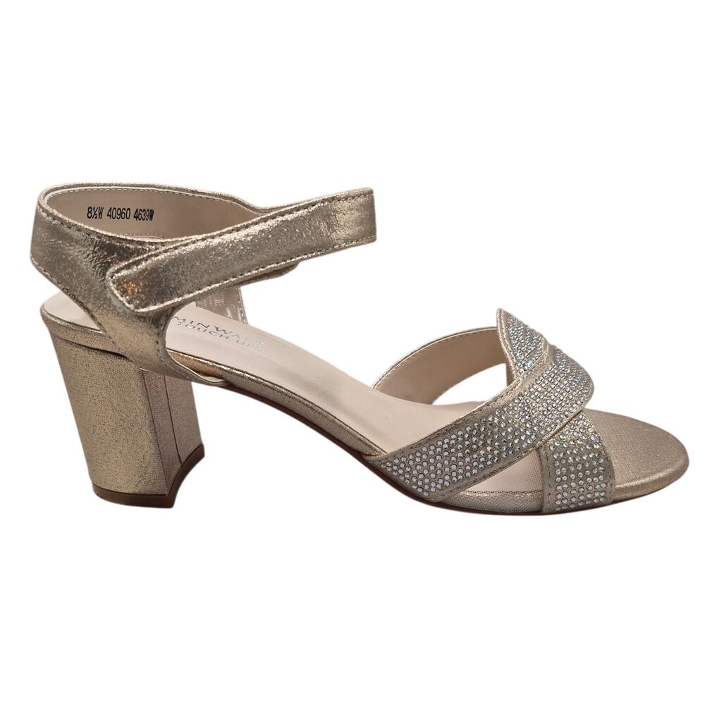 NEW Touch Ups Cam champagne prom shoe heeled strapped Sandal Women size 8.5 wide
